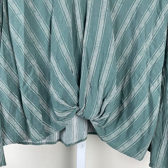 By Together Boutique Green Stripe Twist Front Top Blouse‎ Bell Sleeve Boho Small - Picture 3 of 7